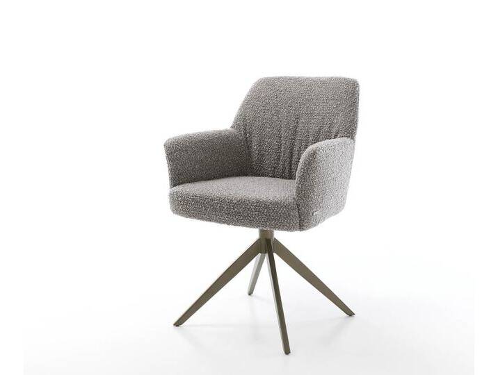 Drehstuhl Xana-Flex mit Armlehnen Bouclé Silbergrau Kreuzgestell breit Effektfinish Titan 360° drehbar Taschenfederkern, Esszimmerstühle von Delife