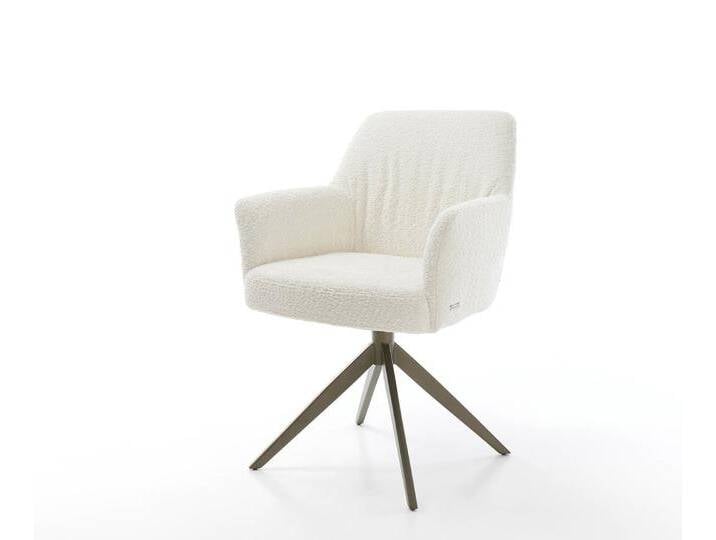 Drehstuhl Xana-Flex mit Armlehnen Bouclé Weiß Kreuzgestell breit Effektfinish Titan 360° drehbar Taschenfederkern, Esszimmerstühle von Delife