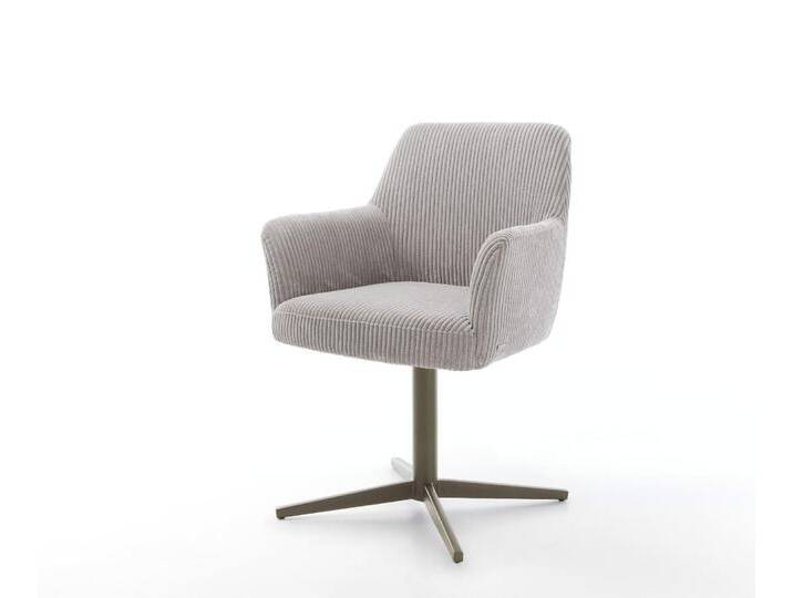 Drehstuhl Xana-Flex mit Armlehnen Cord Silbergrau Fußkreuz Effektfinish Titan 360° drehbar Taschenfederkern, Esszimmerstühle von Delife