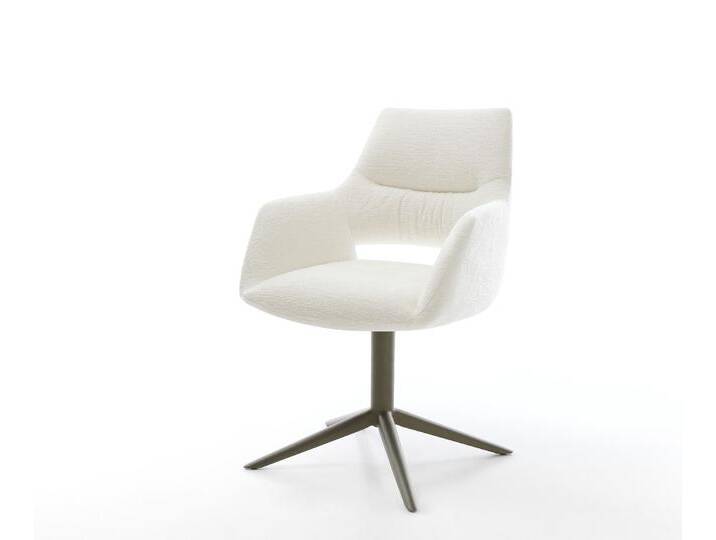 Drehstuhl Yago-Flex mit Armlehnen Bouclé Soft Beige Fußkreuz Effektfinish Titan 360° drehbar Wippfunktion Taschenfederkern, Esszimmerstühle von Delife