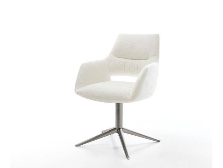 Drehstuhl Yago-Flex mit Armlehnen Bouclé Soft Beige Fußkreuz Graphit 360° drehbar Wippfunktion Taschenfederkern, Esszimmerstühle von Delife