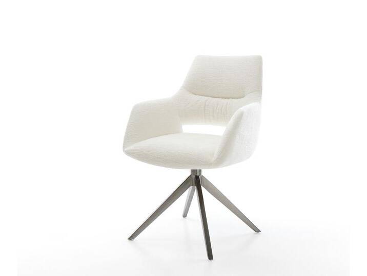 Drehstuhl Yago-Flex mit Armlehnen Bouclé Soft Beige Kreuzgestell breit Graphit 360° drehbar Wippfunktion Taschenfederkern, Esszimmerstühle von Delife