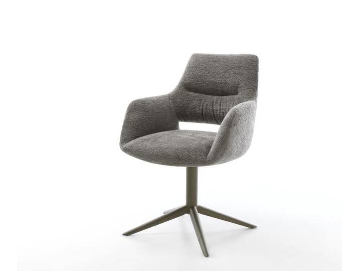 Drehstuhl Yago-Flex mit Armlehnen Bouclé Soft Schlamm Fußkreuz Effektfinish Titan 360° drehbar Wippfunktion Taschenfederkern, Esszimmerstühle von Delife