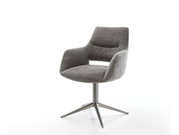 Drehstuhl Yago-Flex mit Armlehnen Bouclé Soft Schlamm Fußkreuz Graphit 360° drehbar Wippfunktion Taschenfederkern, Esszimmerstühle von Delife