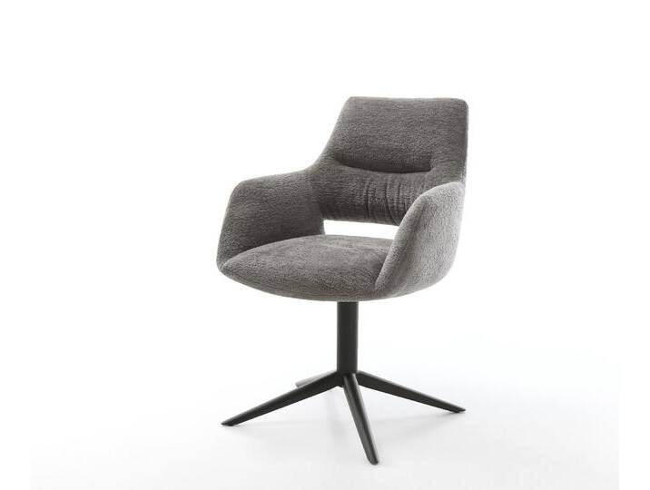 Drehstuhl Yago-Flex mit Armlehnen Bouclé Soft Schlamm Fußkreuz Schwarz 360° drehbar Wippfunktion Taschenfederkern, Esszimmerstühle von Delife