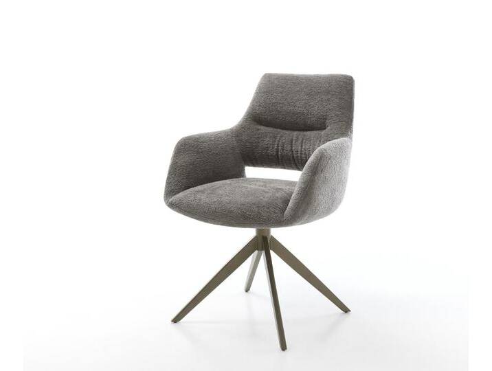 Drehstuhl Yago-Flex mit Armlehnen Bouclé Soft Schlamm Kreuzgestell breit Effektfinish Titan 360° drehbar Wippfunktion Taschenfederkern, Esszimmerstühle von Delife