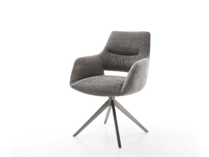 Drehstuhl Yago-Flex mit Armlehnen Bouclé Soft Schlamm Kreuzgestell breit Graphit 360° drehbar Wippfunktion Taschenfederkern, Esszimmerstühle von Delife