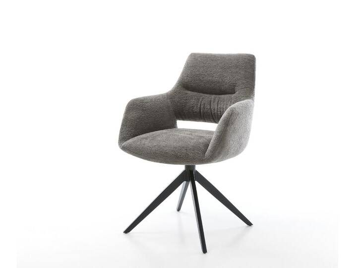 Drehstuhl Yago-Flex mit Armlehnen Bouclé Soft Schlamm Kreuzgestell breit Schwarz 360° drehbar Wippfunktion Taschenfederkern, Esszimmerstühle von Delife