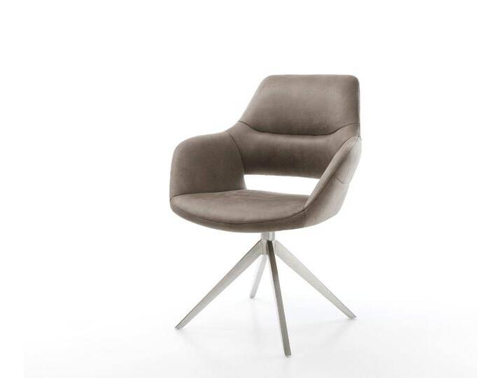 Drehstuhl Yago-Flex mit Armlehnen Mikrofaser Taupe Vintage Kreuzgestell breit Edelstahl 360° drehbar Wippfunktion Taschenfederkern, Esszimmerstühle Drehstuhl Yago-Flex mit Armlehnen Mikrofaser Taupe Vintage Kreuzgestell breit Edelstahl 360° drehbar Wippfunktion Taschenfederkern, Esszimmerstühle von Delife