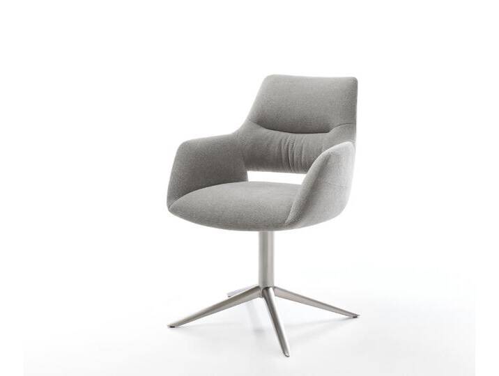 Drehstuhl Yago-Flex mit Armlehnen Strukturstoff Soft Grau Fußkreuz Edelstahl 360° drehbar Wippfunktion Taschenfederkern, Esszimmerstühle von Delife