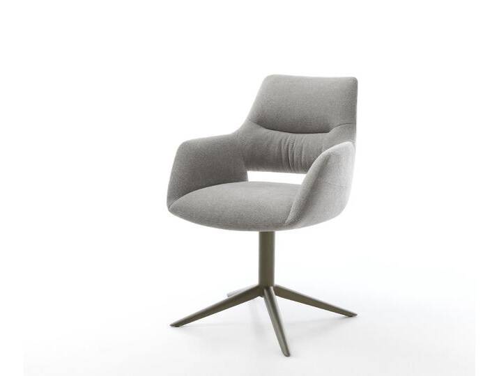 Drehstuhl Yago-Flex mit Armlehnen Strukturstoff Soft Grau Fußkreuz Effektfinish Titan 360° drehbar Wippfunktion Taschenfederkern, Esszimmerstühle von Delife