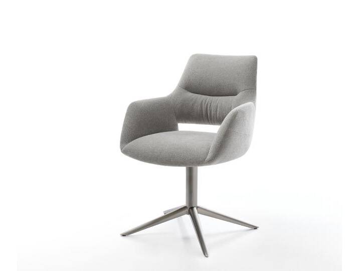 Drehstuhl Yago-Flex mit Armlehnen Strukturstoff Soft Grau Fußkreuz Graphit 360° drehbar Wippfunktion Taschenfederkern, Esszimmerstühle von Delife