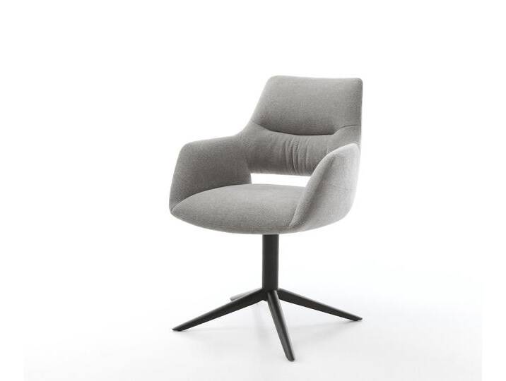 Drehstuhl Yago-Flex mit Armlehnen Strukturstoff Soft Grau Fußkreuz Schwarz 360° drehbar Wippfunktion Taschenfederkern, Esszimmerstühle von Delife