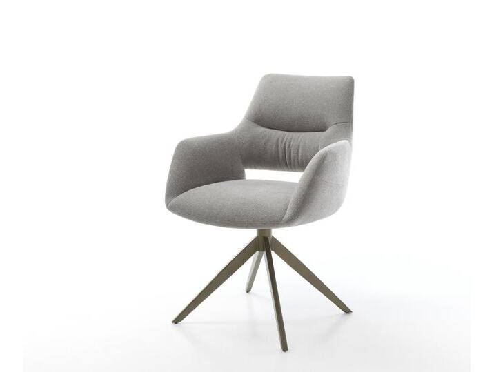 Drehstuhl Yago-Flex mit Armlehnen Strukturstoff Soft Grau Kreuzgestell breit Effektfinish Titan 360° drehbar Wippfunktion Taschenfederkern, Esszimmerstühle von Delife