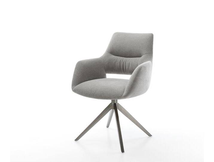 Drehstuhl Yago-Flex mit Armlehnen Strukturstoff Soft Grau Kreuzgestell breit Graphit 360° drehbar Wippfunktion Taschenfederkern, Esszimmerstühle von Delife
