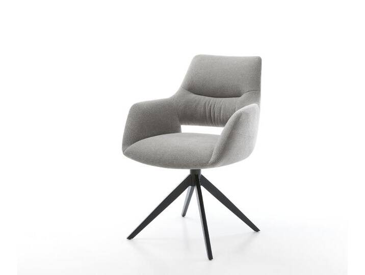 Drehstuhl Yago-Flex mit Armlehnen Strukturstoff Soft Grau Kreuzgestell breit Schwarz 360° drehbar Wippfunktion Taschenfederkern, Esszimmerstühle von Delife