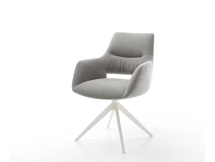 Drehstuhl Yago-Flex mit Armlehnen Strukturstoff Soft Grau Kreuzgestell breit Weiß 360° drehbar Wippfunktion Taschenfederkern, Esszimmerstühle von Delife