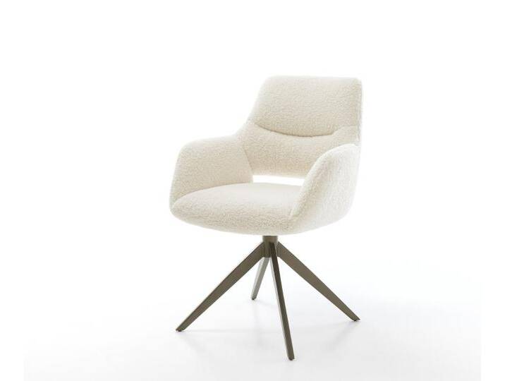 Drehstuhl Yago-Flex mit Armlehnen Teddy Beige Kreuzgestell breit Effektfinish Titan 360° drehbar Wippfunktion Taschenfederkern, Esszimmerstühle von Delife
