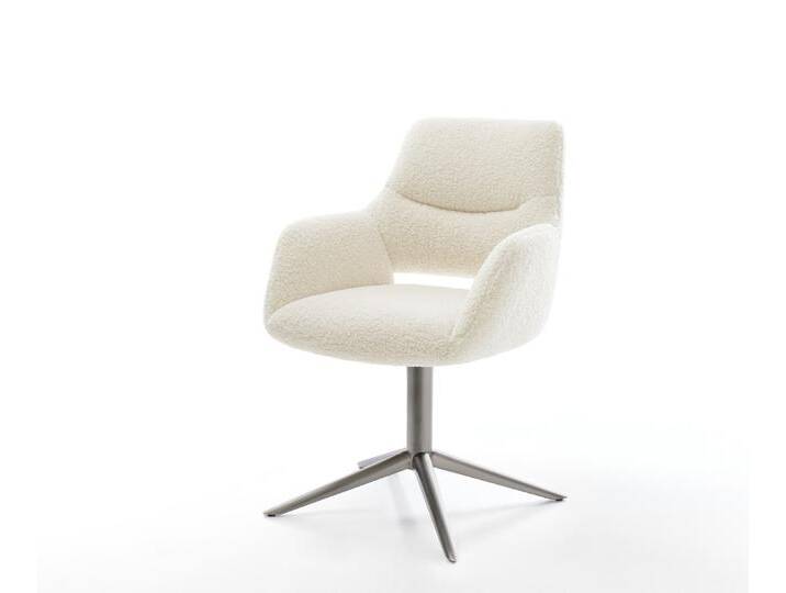 Drehstuhl Yago-Flex mit Armlehnen Teddystoff Beige Fußkreuz Graphit 360° drehbar Wippfunktion Taschenfederkern, Esszimmerstühle von Delife
