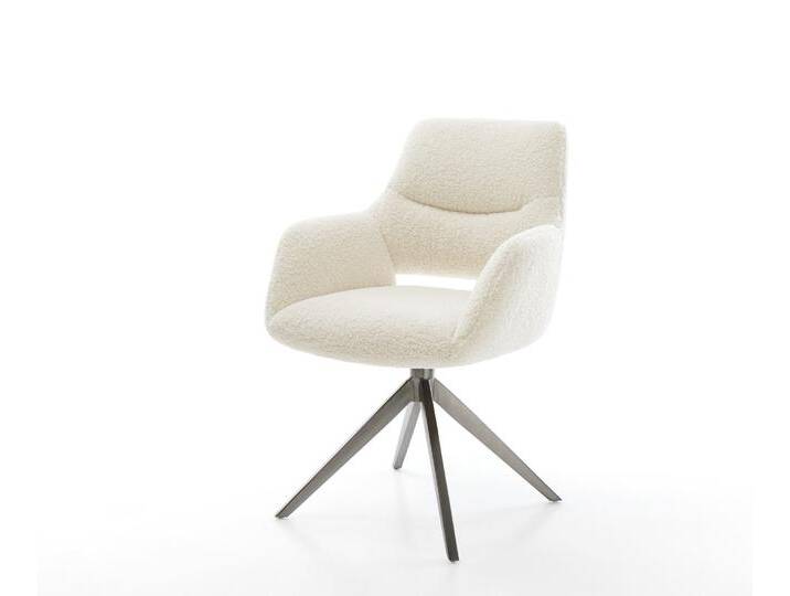 Drehstuhl Yago-Flex mit Armlehnen Teddystoff Beige Kreuzgestell breit Graphit 360° drehbar Wippfunktion Taschenfederkern, Esszimmerstühle von Delife