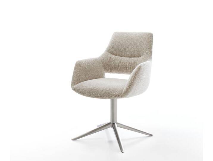 Drehstuhl Yago-Flex mit Armlehnen Webstoff Soft Beige Fußkreuz Edelstahl 360° drehbar Wippfunktion Taschenfederkern, Esszimmerstühle von Delife