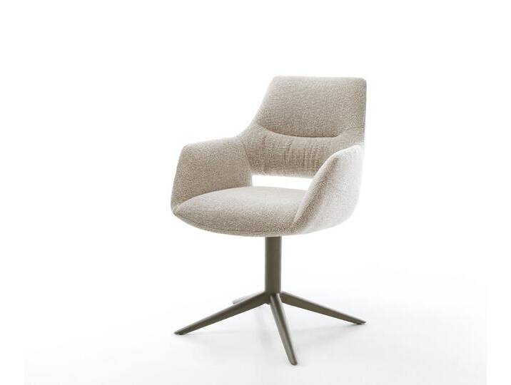 Drehstuhl Yago-Flex mit Armlehnen Webstoff Soft Beige Fußkreuz Effektfinish Titan 360° drehbar Wippfunktion Taschenfederkern, Esszimmerstühle von Delife