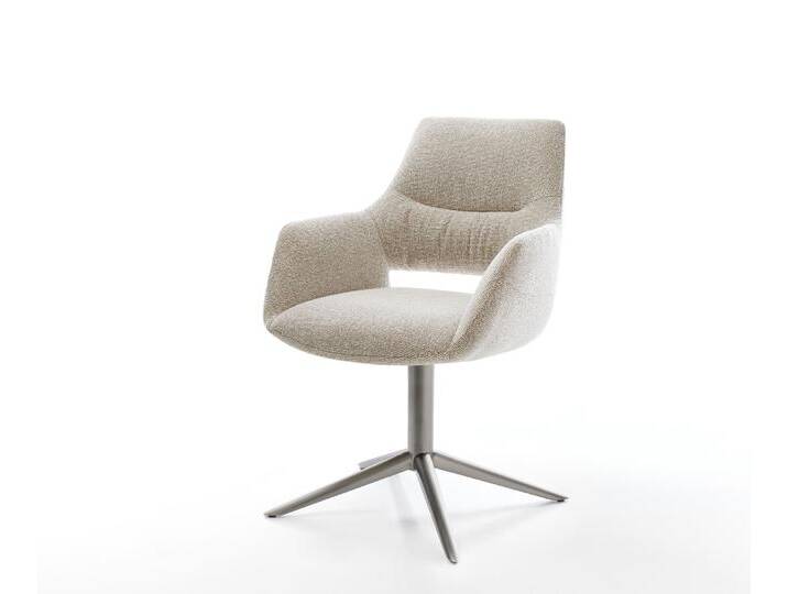 Drehstuhl Yago-Flex mit Armlehnen Webstoff Soft Beige Fußkreuz Graphit 360° drehbar Wippfunktion Taschenfederkern, Esszimmerstühle von Delife