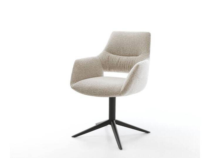 Drehstuhl Yago-Flex mit Armlehnen Webstoff Soft Beige Fußkreuz Schwarz 360° drehbar Wippfunktion Taschenfederkern, Esszimmerstühle von Delife