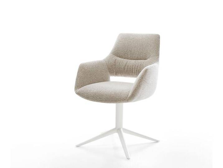 Drehstuhl Yago-Flex mit Armlehnen Webstoff Soft Beige Fußkreuz Weiß 360° drehbar Wippfunktion Taschenfederkern, Esszimmerstühle von Delife