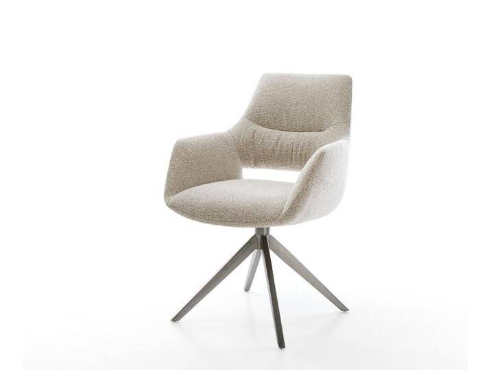Drehstuhl Yago-Flex mit Armlehnen Webstoff Soft Beige Kreuzgestell breit Graphit 360° drehbar Wippfunktion Taschenfederkern, Esszimmerstühle von Delife