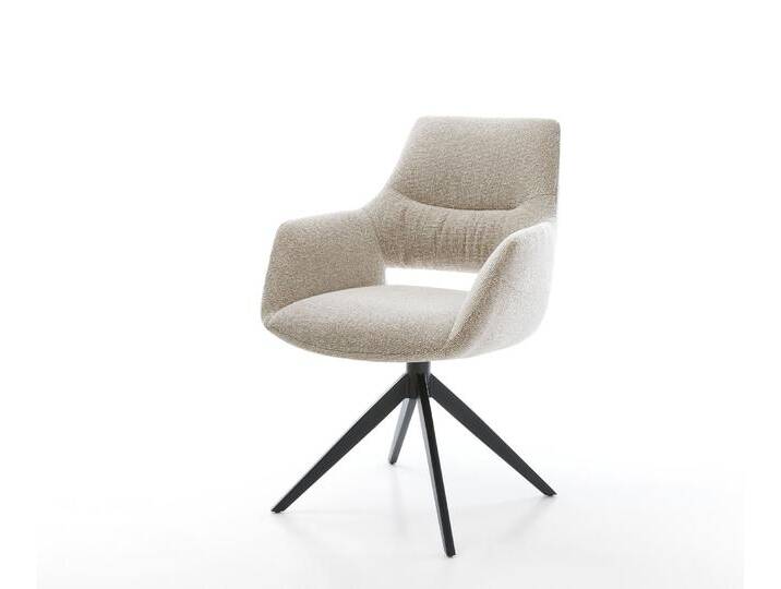 Drehstuhl Yago-Flex mit Armlehnen Webstoff Soft Beige Kreuzgestell breit Schwarz 360° drehbar Wippfunktion Taschenfederkern, Esszimmerstühle von Delife