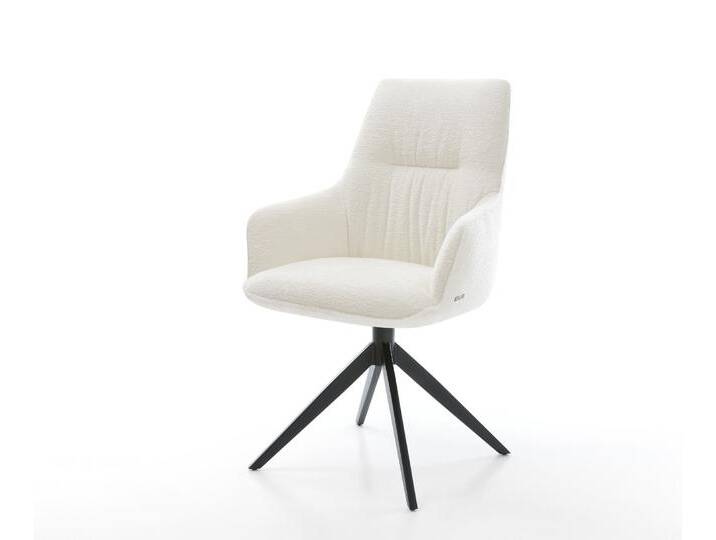 Drehstuhl Zelia-Flex mit Armlehnen Bouclé Soft Beige Kreuzgestell breit Schwarz 360° drehbar Wippfunktion Taschenfederkern, Esszimmerstühle von Delife