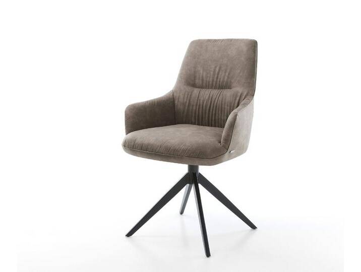 Drehstuhl Zelia-Flex mit Armlehnen Mikrofaser Taupe Vintage Kreuzgestell breit Schwarz 360° drehbar Wippfunktion Taschenfederkern, Esszimmerstühle von Delife