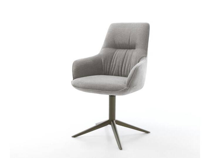 Drehstuhl Zelia-Flex mit Armlehnen Strukturstoff Soft Grau Fußkreuz Effektfinish Titan 360° drehbar Wippfunktion Taschenfederkern, Esszimmerstühle von Delife