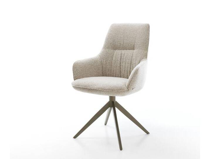 Drehstuhl Zelia-Flex mit Armlehnen Webstoff Soft Beige Kreuzgestell breit Effektfinish Titan 360° drehbar Wippfunktion Taschenfederkern, Esszimmerstühle von Delife