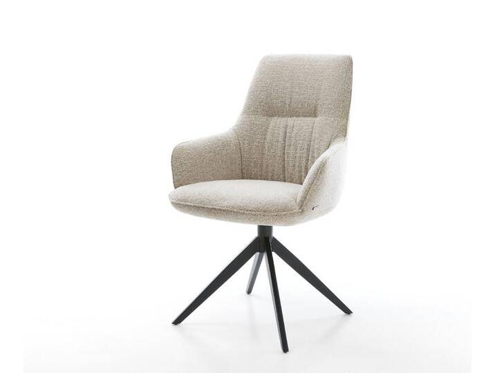 Drehstuhl Zelia-Flex mit Armlehnen Webstoff Soft Beige Kreuzgestell breit Schwarz 360° drehbar Wippfunktion Taschenfederkern, Esszimmerstühle von Delife