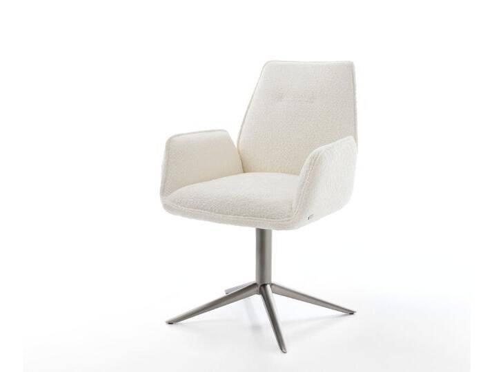 Drehstuhl Zoa-Flex Bouclé Weiß Fußkreuz Graphit 360° drehbar Wippfunktion Taschenfederkern, Esszimmerstühle von Delife