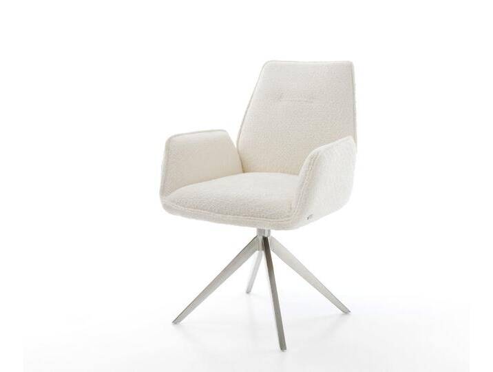 Drehstuhl Zoa-Flex Bouclé Weiß Kreuzgestell breit Edelstahl 360° drehbar Wippfunktion Taschenfederkern, Esszimmerstühle von Delife