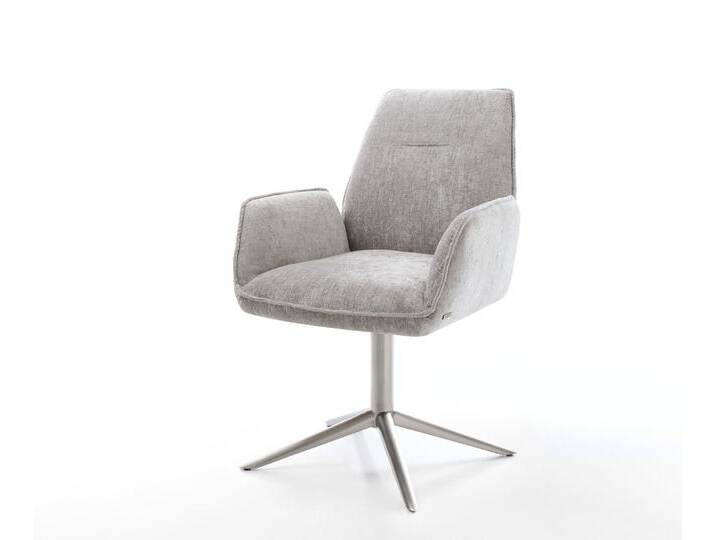 Drehstuhl Zoa-Flex Chenille Silbergrau Fußkreuz Edelstahl 360° drehbar Wippfunktion Taschenfederkern, Esszimmerstühle von Delife