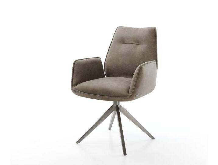 Drehstuhl Zoa-Flex Mikrofaser Taupe Vintage Kreuzgestell breit Graphit 360° drehbar Wippfunktion Taschenfederkern, Esszimmerstühle von Delife