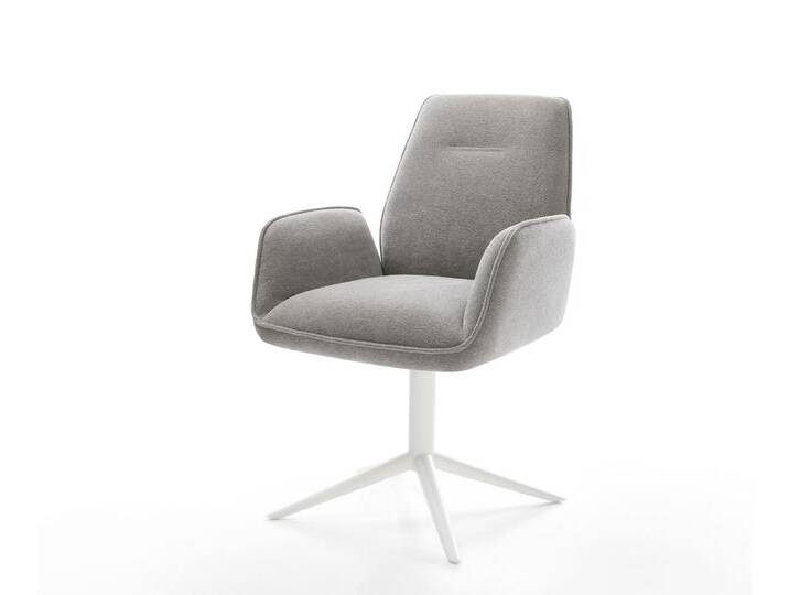 Drehstuhl Zoa-Flex Strukturstoff Soft Grau Fußkreuz Weiß 360° drehbar Wippfunktion Taschenfederkern, Esszimmerstühle von Delife