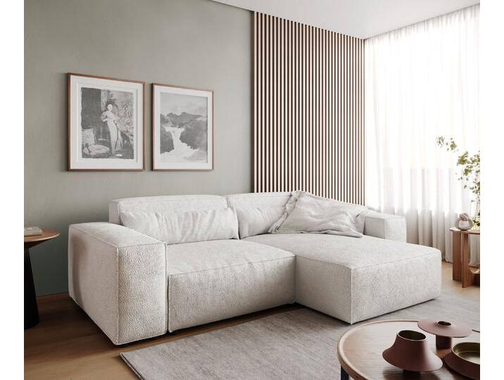 Ecksofa Sirpio 230x150 cm Bouclé Creme-Weiß Recamiere variabel, Ecksofas von Delife