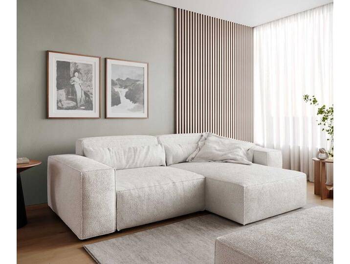 Ecksofa Sirpio 230x150 cm Bouclé Creme-Weiß Recamiere variabel mit Hocker, Ecksofas von Delife