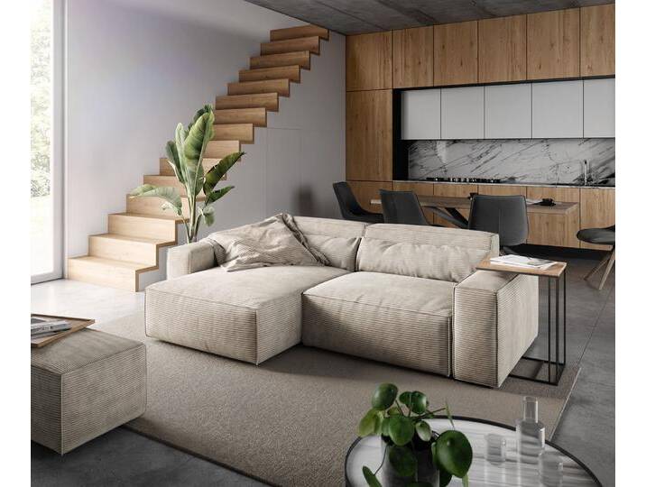Ecksofa Sirpio 230x150 cm Cord Beige Recamiere variabel mit Hocker, Ecksofas von Delife