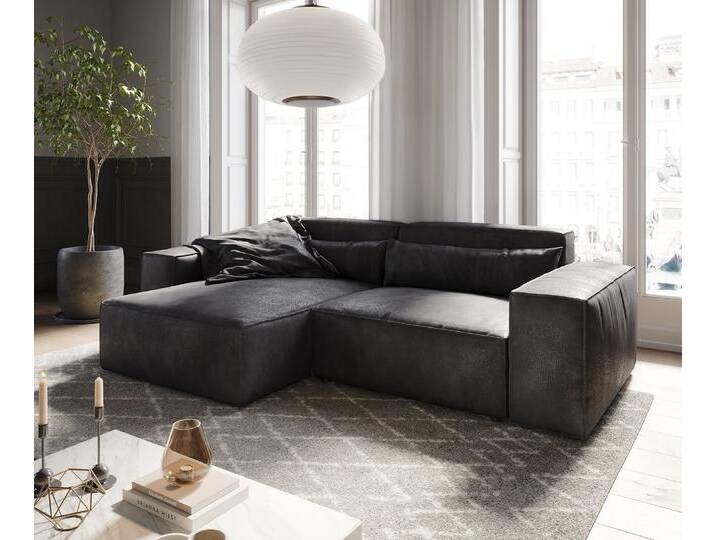 Ecksofa Sirpio 230x150 cm Lederimitat Vintage Anthrazit Recamiere variabel, Ecksofas von Delife