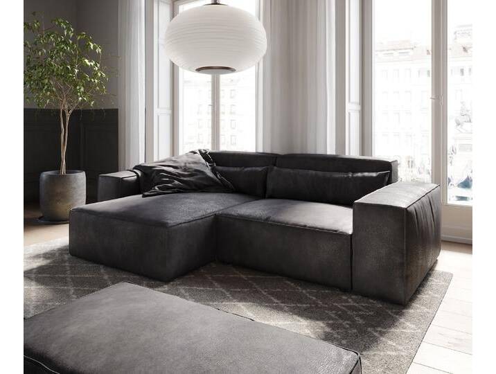Ecksofa Sirpio 230x150 cm Lederimitat Vintage Anthrazit Recamiere variabel mit Hocker, Ecksofas von Delife