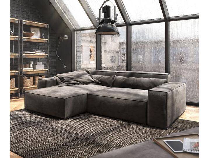 Ecksofa Sirpio XL 270x170 cm Mikrofaser Khakibraun Recamiere variabel mit Hocker, Ecksofas von Delife