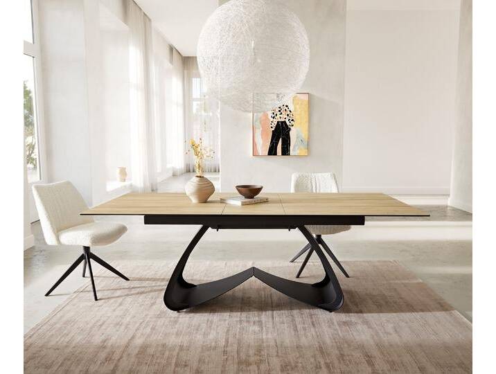 Esstisch Edge 180-220x100 Keramik Laminam® Sabbia Eichefarbig W-Gestell Schwarz ausziehbar, Esstische von Delife