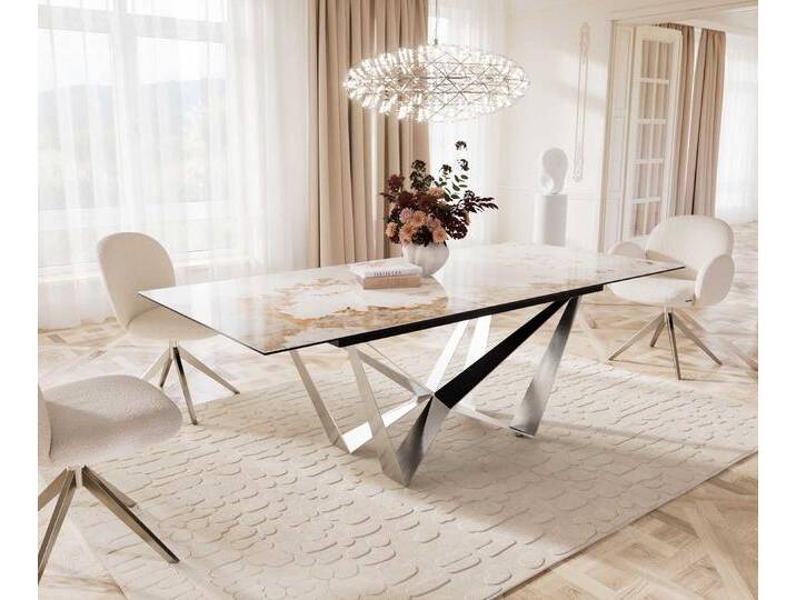 Esstisch Edge 180-220x100 Keramik Minas Melange Weiß-Beige Spider Flachstahl Edelstahl ausziehbar, Esstische Esstisch Edge 180-220x100 Keramik Minas Melange Weiß-Beige Spider Flachstahl Edelstahl ausziehbar, Esstische von Delife