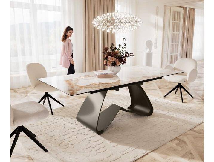 Esstisch Edge 180-220x100 Keramik Minas Melange Weiß-Beige W-Gestell Effektfinish Titan Ausziehbar, Esstische Esstisch Edge 180-220x100 Keramik Minas Melange Weiß-Beige W-Gestell Effektfinish Titan Ausziehbar, Esstische von Delife